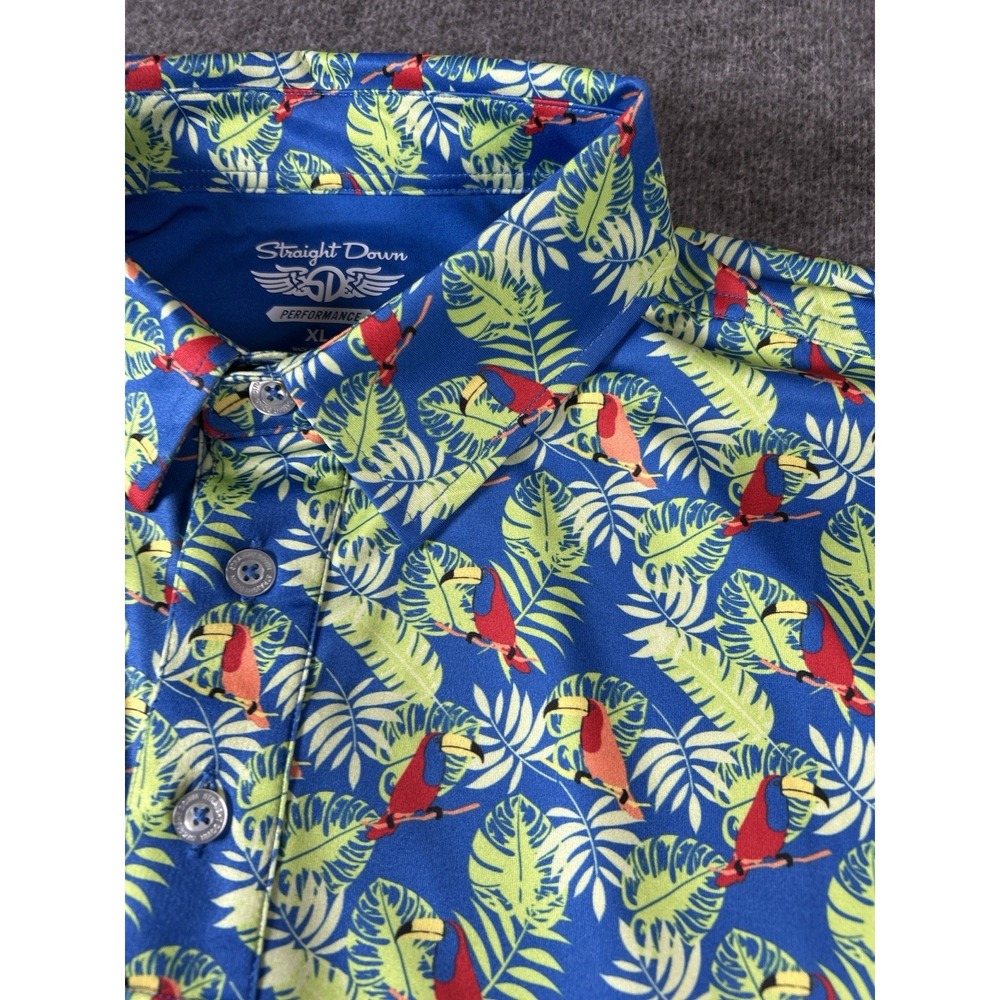 Straight Down Performance Golf Polo‎ Shirt Toucan Tropical Print Mens XL Logo